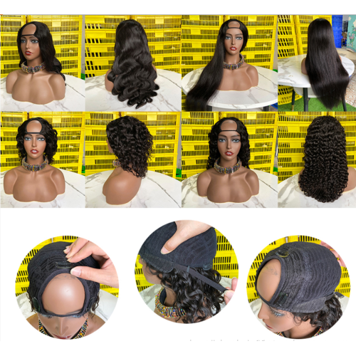 Wholesale 180 Density Soft Silk Straight Fringe Long Brazilian Wigs Virgin u part wig human hair wig
